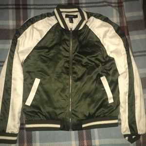 A white and olive green bomber jacket
